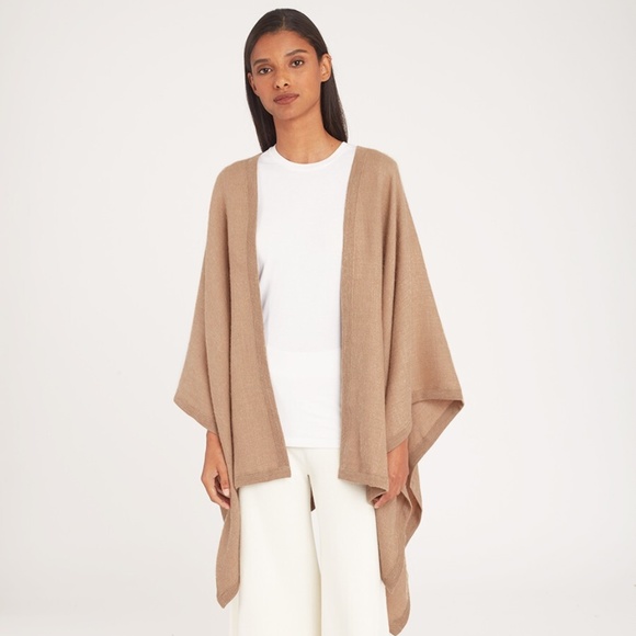 Cuyana Sweaters - Cuyana 100% Baby Alpaca Tan Camel Square Edge Cape Shawl One Size